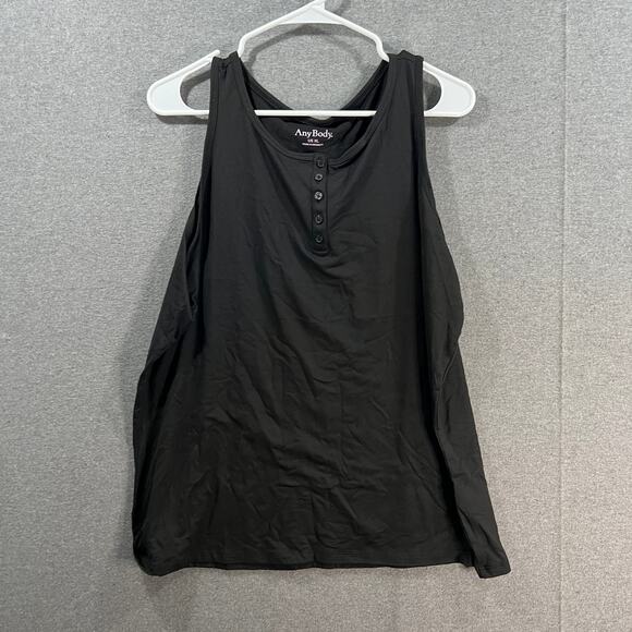AnyBody Brushed Jersey Henley Tank Jet Black, X-Large - Picture 1 of 6